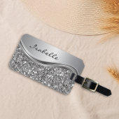 Silver Faux Glitter Glam Bling Personalized Metal Bagagelabel