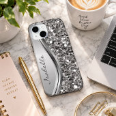 Silver Faux Glitter Glam Bling Personalized Metal Case-Mate iPhone Case