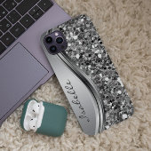 Silver Faux Glitter Glam Bling Personalized Metal Case-Mate iPhone Case