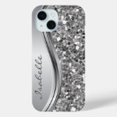 Silver Faux Glitter Glam Bling Personalized Metal Case-Mate iPhone Hoesje (Back)