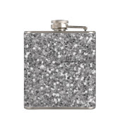 Silver Faux Glitter Glam Bling Personalized Metal Heupfles (Achterkant)