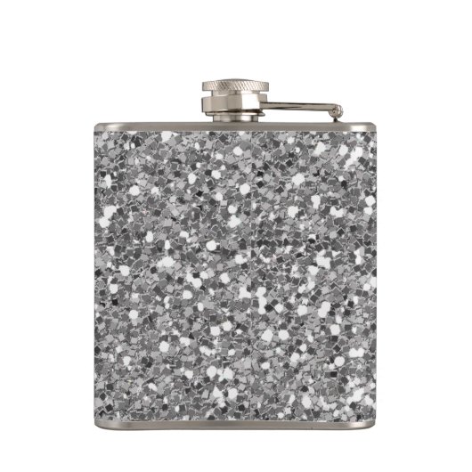 Silver Faux Glitter Glam Bling Personalized Metal Heupfles (Achterkant)