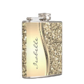 Silver Faux Glitter Glam Bling Personalized Metal Heupfles (Rechts)