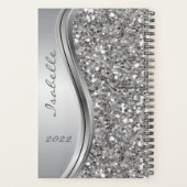 Silver Faux Glitter Glam Bling Personalized Metal Planner (Achterkant)