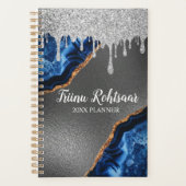 Silver Faux Glitter Glam Bling Personalized Metal Planner (Voorkant)