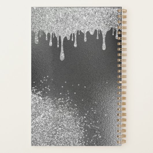 Silver Faux Glitter Glam Bling Personalized Metal Planner (Achterkant)