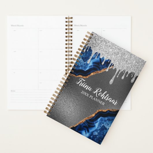 Silver Faux Glitter Glam Bling Personalized Metal Planner (Display)