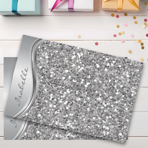 Silver Faux Glitter Glam Bling Personalized Metal Tissuepapier