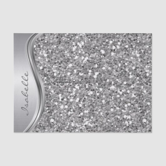 Silver Faux Glitter Glam Bling Personalized Metal Tissuepapier (Voorkant)