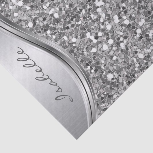 Silver Faux Glitter Glam Bling Personalized Metal Tissuepapier (Detail)