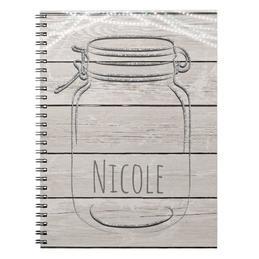 Silver Faux Glitter Mason Jar Sparkle Rustic Glam Notitieboek (Voorkant)