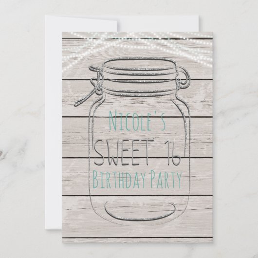 Silver Faux Glitter Mason Jar Sweet 16 Uitnodiging (Voorkant)