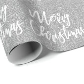Silver Faux Glitter Merry Kerstkalligrafie Cadeaupapier (Rol Hoek)