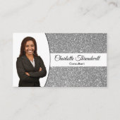 Silver Faux Glitter Replaceable Professional Photo Visitekaartje (Voorkant)