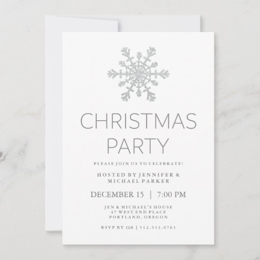 Silver Faux Glitter Snowflake kerstfeest Kaart (Voorkant)