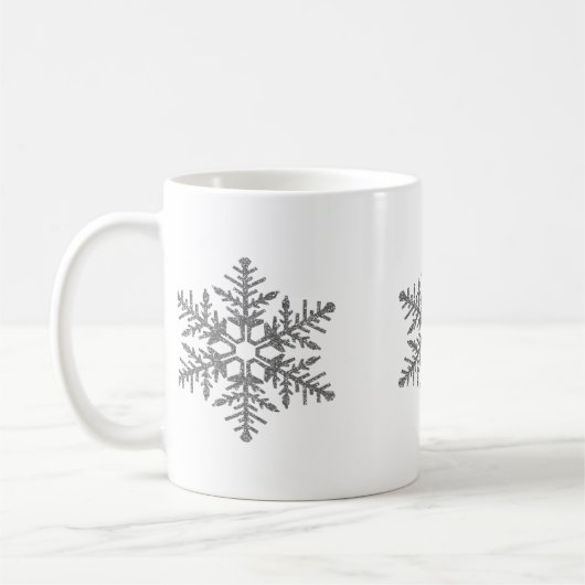 Silver Faux Glitter Snowflake Koffiemok (Links)