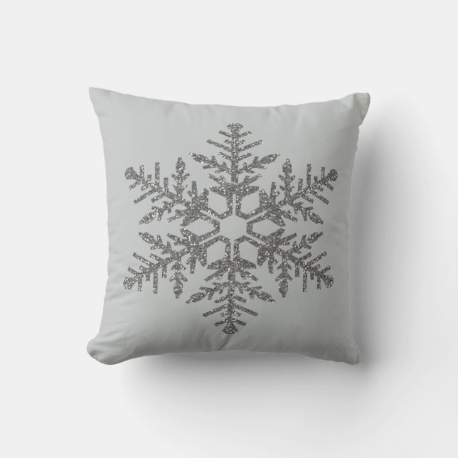Silver Faux Glitter Snowflake Kussen (Voorkant)
