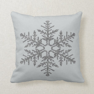 Silver Faux Glitter Snowflake Kussen