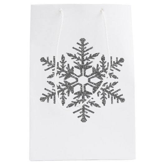Silver Faux Glitter Snowflake Medium Cadeauzakje (Voorkant)