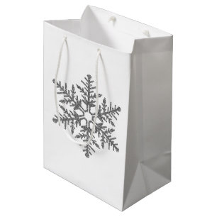 Silver Faux Glitter Snowflake Medium Cadeauzakje