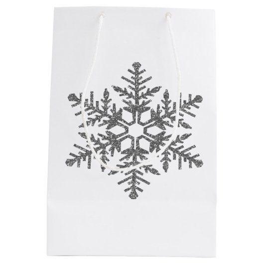 Silver Faux Glitter Snowflake Medium Cadeauzakje (Achterkant)