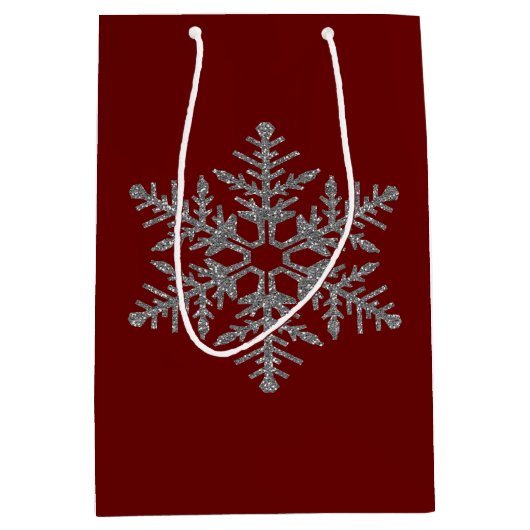 Silver Faux Glitter Snowflake Medium Cadeauzakje (Voorkant)