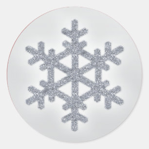 Silver FAUX Glitter Snowflake met Red Sticker
