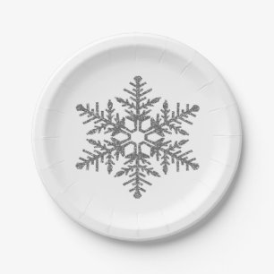 Silver Faux Glitter Snowflake Papieren Bordje