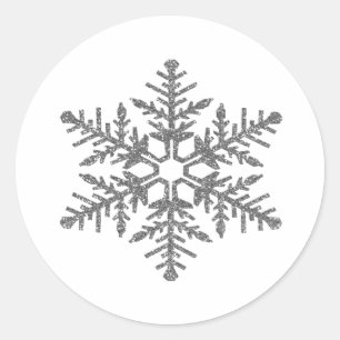 Silver Faux Glitter Snowflake Ronde Sticker