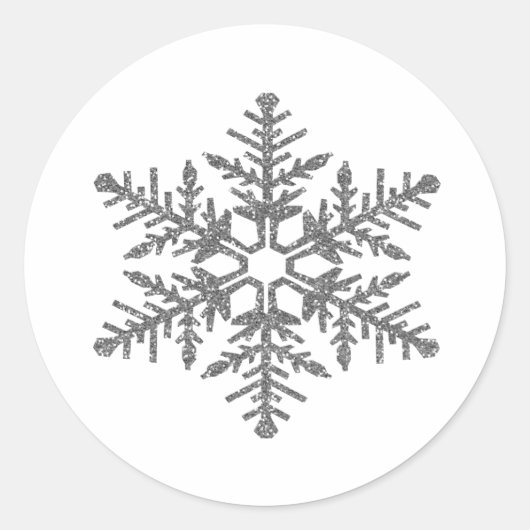 Silver Faux Glitter Snowflake Ronde Sticker (Voorkant)