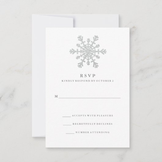 Silver Faux Glitter Snowflake Wedding RSVP (Voorkant)