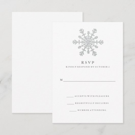 Silver Faux Glitter Snowflake Wedding RSVP (Voorkant / Achterkant)