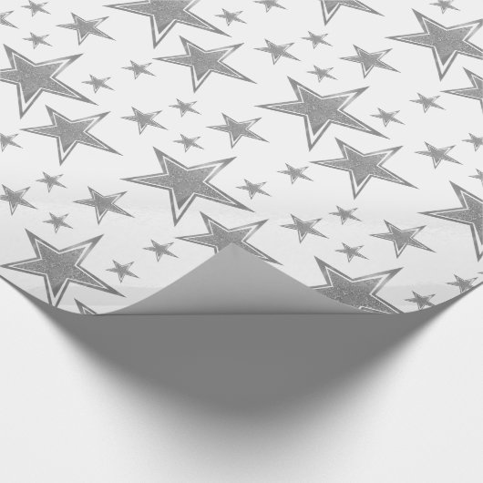 Silver Faux Glitter Stars Cadeaupapier (Hoek)