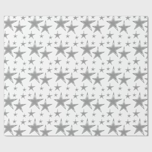 Silver Faux Glitter Stars Cadeaupapier (Vlak)