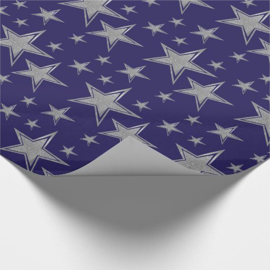 Silver Faux Glitter Stars op Navy Blue Cadeaupapier (Hoek)