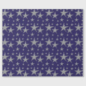 Silver Faux Glitter Stars op Navy Blue Cadeaupapier (Vlak)