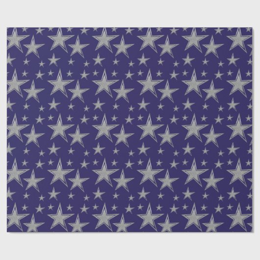Silver Faux Glitter Stars op Navy Blue Cadeaupapier (Vlak)