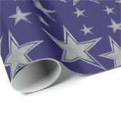 Silver Faux Glitter Stars op Navy Blue Cadeaupapier (Rol Hoek)