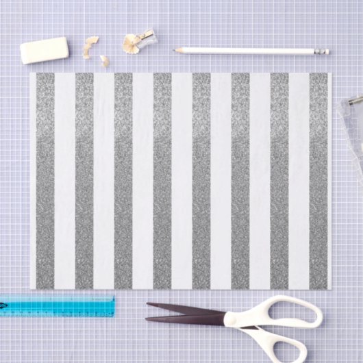 Silver Faux Glitter Striped Tissue Paper Tissuepapier (Craft)