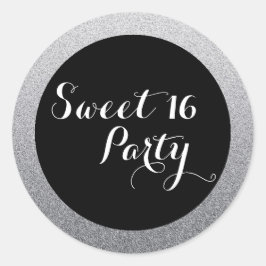 Silver Faux Glitter Sweet 16 Favor Seal Sticker