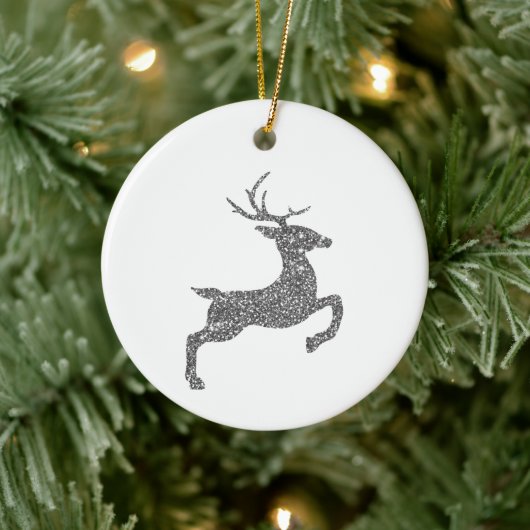 Silver Faux Glitter Texture Jumping Deer Shape Keramisch Ornament (Boom)