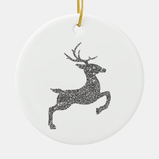Silver Faux Glitter Texture Jumping Deer Shape Keramisch Ornament (Voorkant)