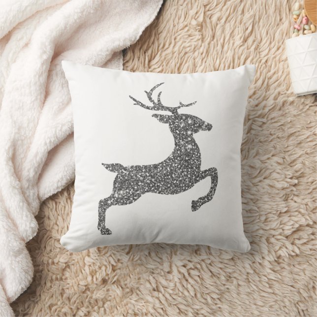 Silver Faux Glitter Texture Jumping Deer Shape Kussen (Deken)