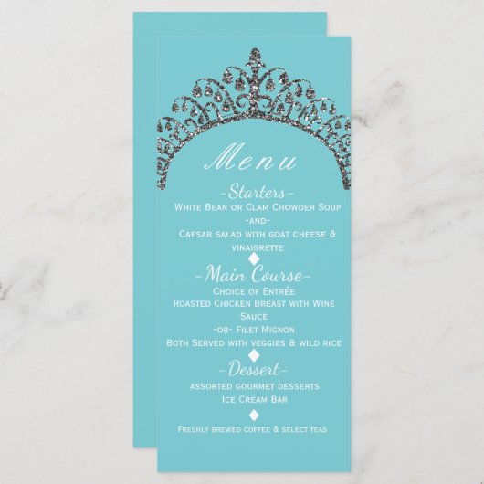 Silver Faux Glitter Tiara Crown Party Menu Kaart (Voorkant / Achterkant)