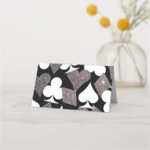 Silver Faux Glitter Vegas Place Card op zwart Plaatskaartje (Achterkant)
