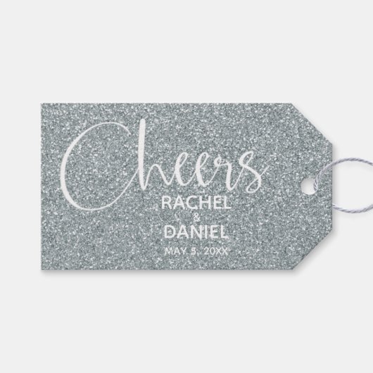 Silver Faux Glitter Wedding Favor Cadeaulabel (Voorkant (Horizontaal))