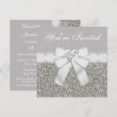 Silver Faux Glitter & White Sparkle Heart Jewel Kaart (Voorkant / Achterkant)