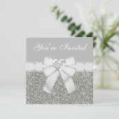 Silver Faux Glitter & White Sparkle Heart Jewel Kaart (Staand voorkant)