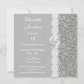 Silver Faux Glitter & White Sparkle Heart Jewel Kaart (Achterkant)