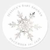 Silver Faux Glittery Snowflake Kerstmis Ronde Sticker (Voorkant)
